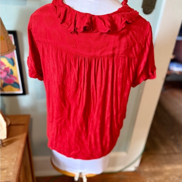 Maeve Red Ruffled Buttoned Blouse - Picture 2 of 4
